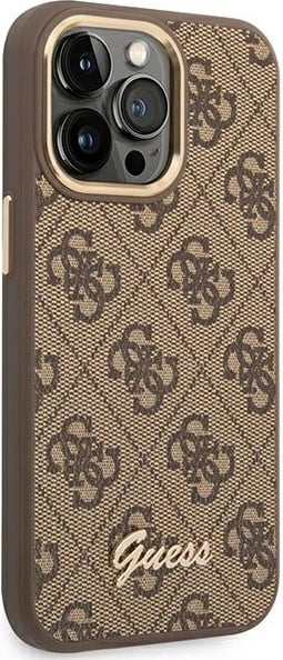 Mbështjellës Guess GUHCP14LHG4SHW për iPhone 14 Pro 6.1", 4G Vintage Gold Logo, Kafe