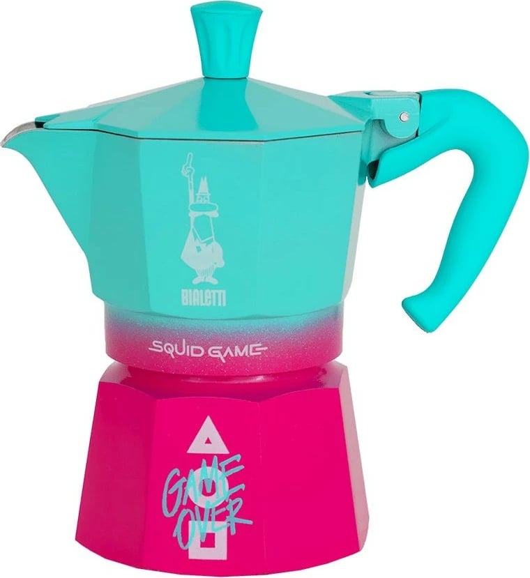 Makinë kafeje Bialetti Moka Express Squid Game 3 filxhana, kaltër/rozë