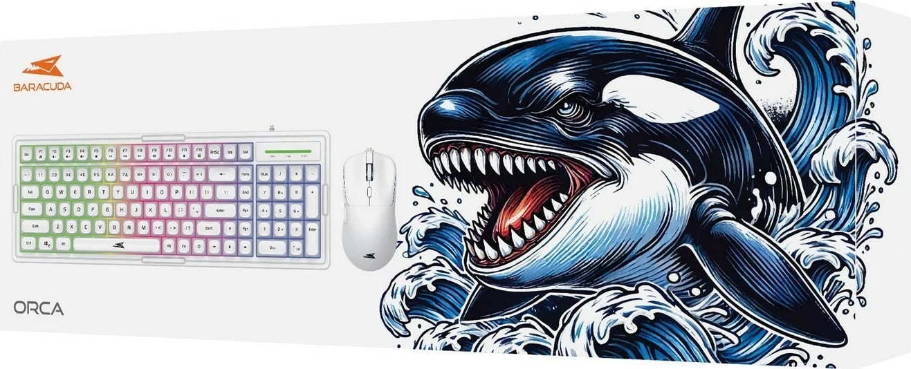 Tastierë me maus Baracuda Orca BGC-011, RGB, full-size, bardhë