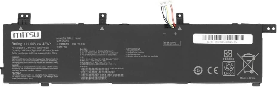 Bateri Mitsu C31N1843 për Asus VivoBook S432F S432FA S432FL S532F S532FA S532FL, 3636 mAh, 11.55V