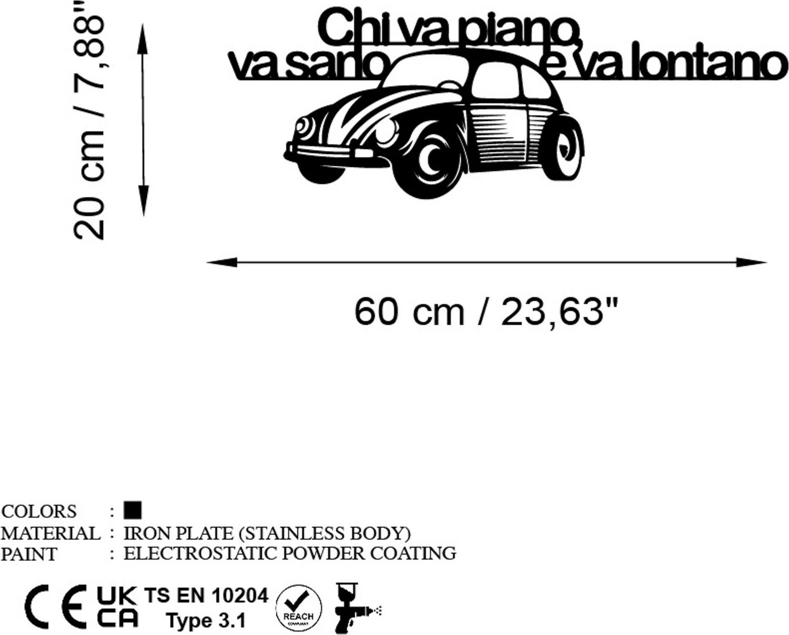 Aksesor dekorativ metalik për mur, Wallity Lontano 3, ngjyrë e zezë, 60x20cm