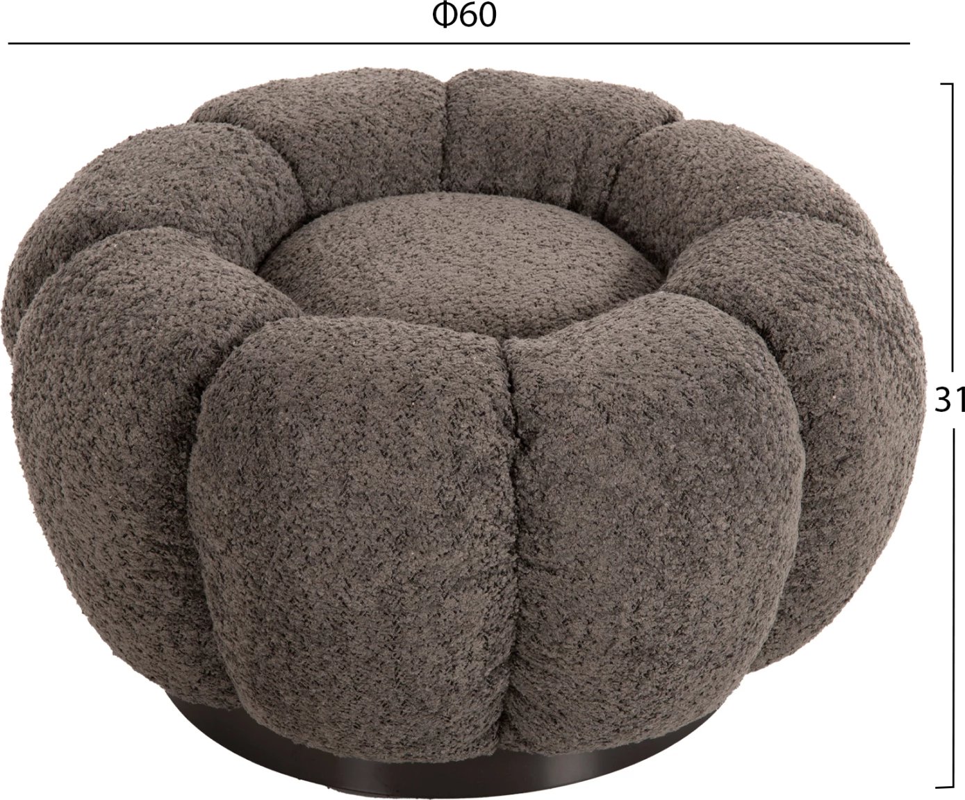 Karrige për bar KRIPP FH9602.01, gri boucle, bazë metalike e zezë, Φ60x31H cm