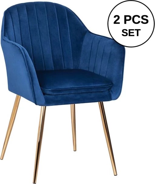 Karrige me krahë Sawyer FH8523.08 nga kadife blu me këmbë ari 55Χ60Χ83cm, set prej 2 copë