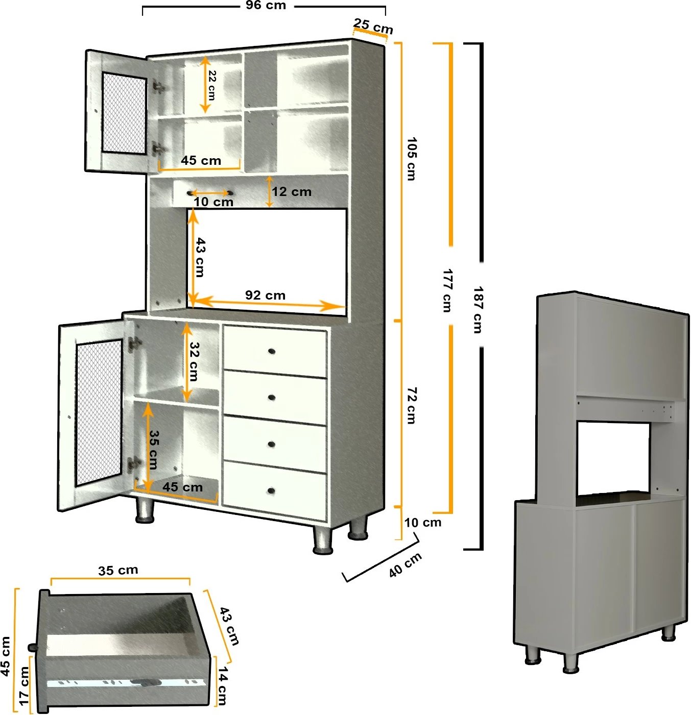 Dollap shumëpërdorimësh Hanah Home, Grano 96, antracit