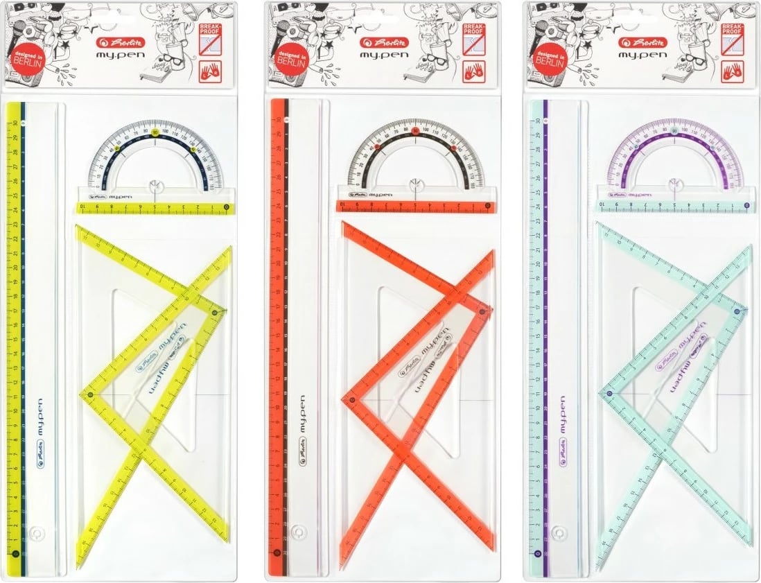Set gjeometrik Herlitz 10843266, vizore, trekëndësh, transportuer, shumëngjyrësh