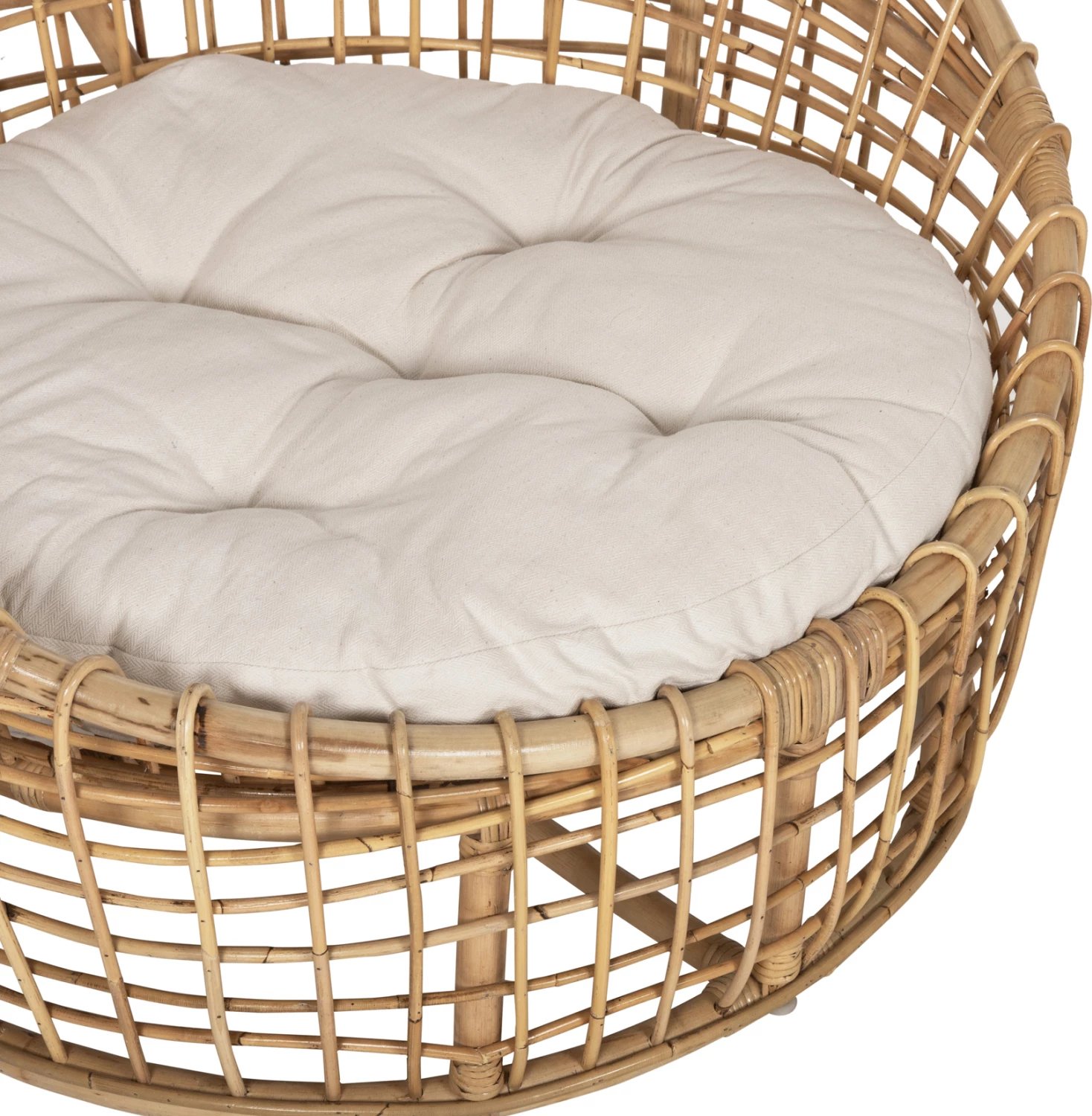 Karrige regjisore ENTO FH9814 rattan, ngjyrë natyrale, jastëk i bardhë, 106x94x82H cm