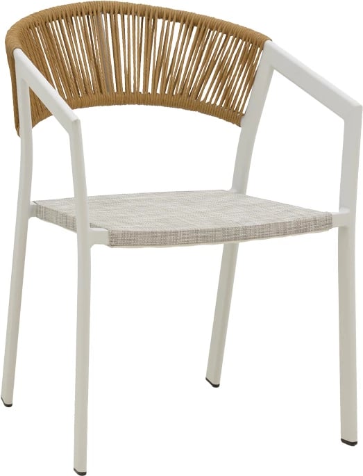 Karrige alumini Glisten e grumbullueshme, kornizë e bardhë-tekstilen ratan natyral 58x56x82cm