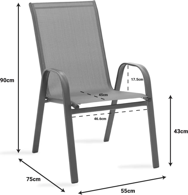 Tavolinë me karrige Calan-Ensure set prej 7 copash, metal dhe tekstilene antracit