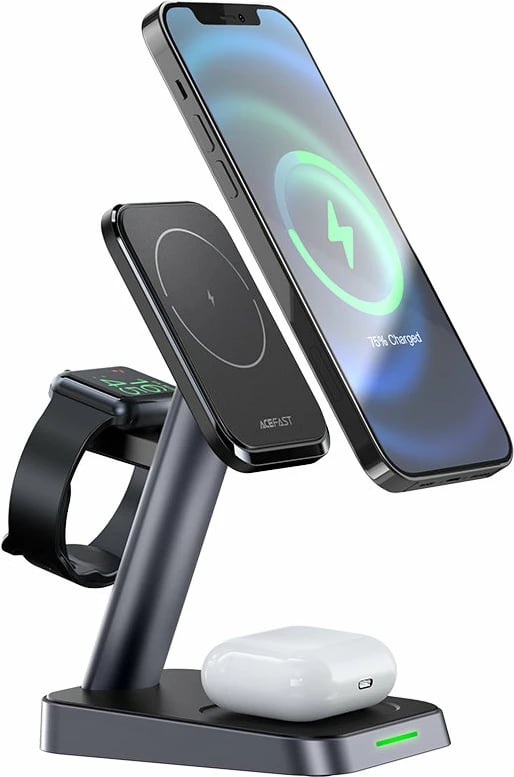 Karikues wireless Acefast E3, 15W, për iPhone me MagSafe, Apple Watch dhe AirPods, i zi
