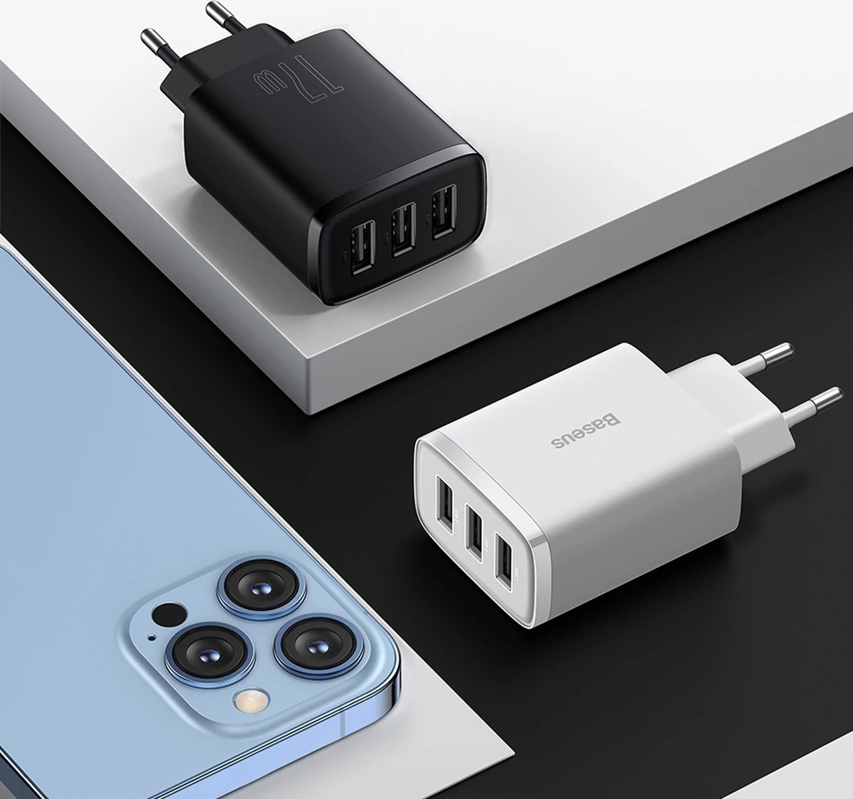 Karikues muri Baseus CCXJ020102, 3x USB, 17W, Bardhë