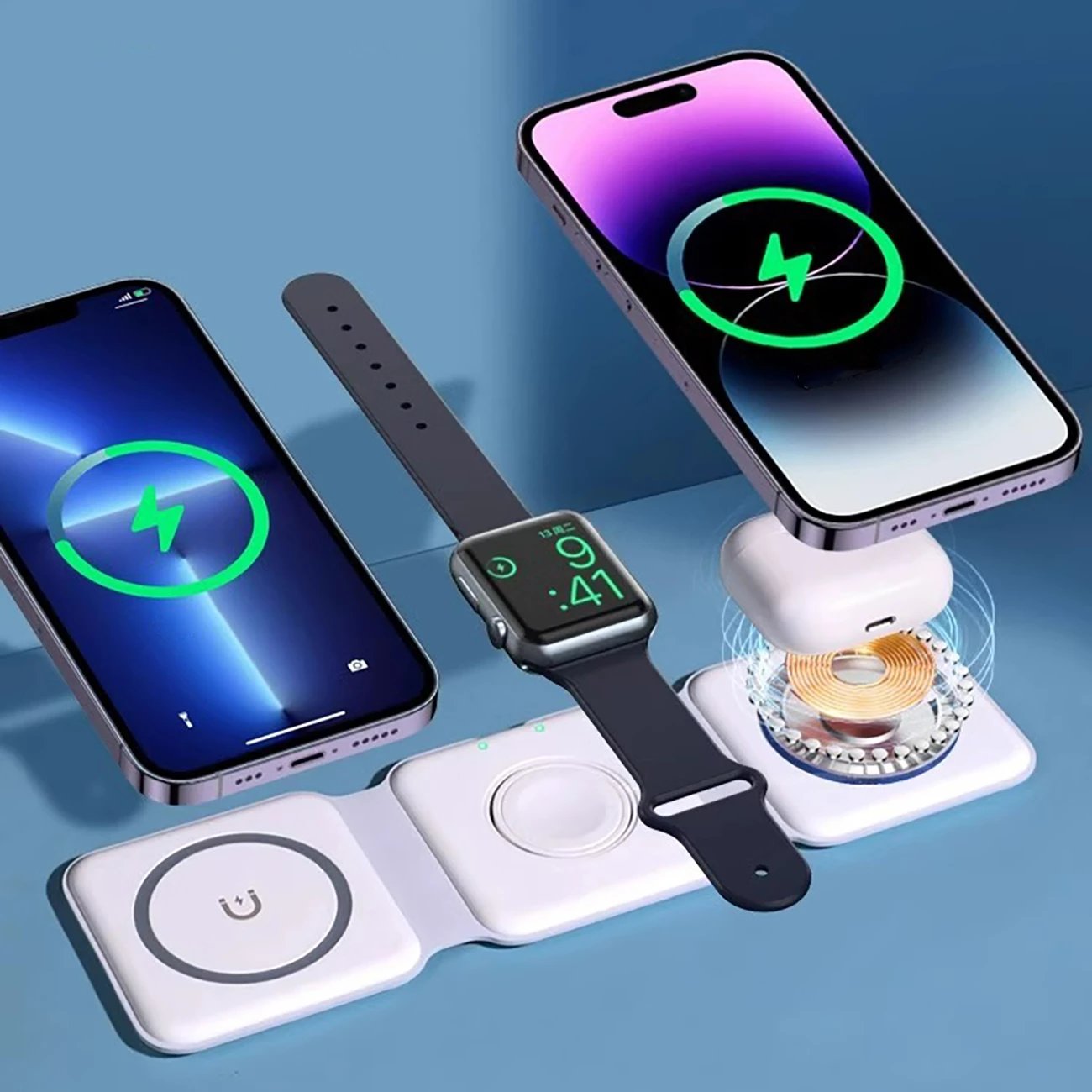 Karikues induktiv 3-në-1 Dudao A11N, 15W, me kabllo USB-C/USB-C, Bardhë