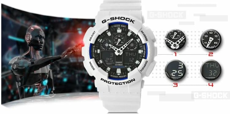 Orë dore për meshkuj Casio G-Shock, e bardhë