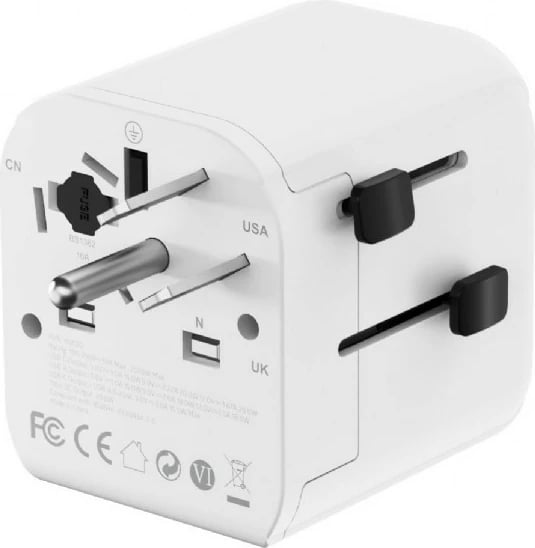 adapter udhëtimi me tokëzim, Gembird, TPA-EU1A1C20-01-W, 20W GaN, USB-C PD + USB-A QC, prizë Schuko, e bardhë