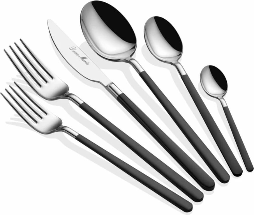 Set lugësh, pirunësh dhe thikash (36 copë), Hermia Concept Allegra, argjend e zi