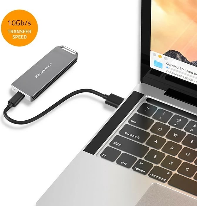 Kasë Qoltec për SSD M.2 NVMe, 2TB, USB 3.1, Argjendtë