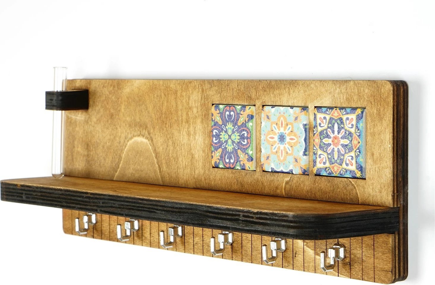 Mbajtës çelësash prej druri për mur, Wallity LAZ166, ngjyrë arre, 40x14x8cm