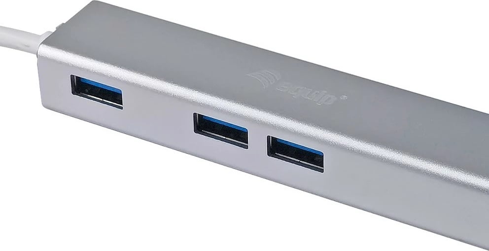 USB-C hub Equip 133481, 3 porte USB 3.0, Gigabit Ethernet, alumini, silver