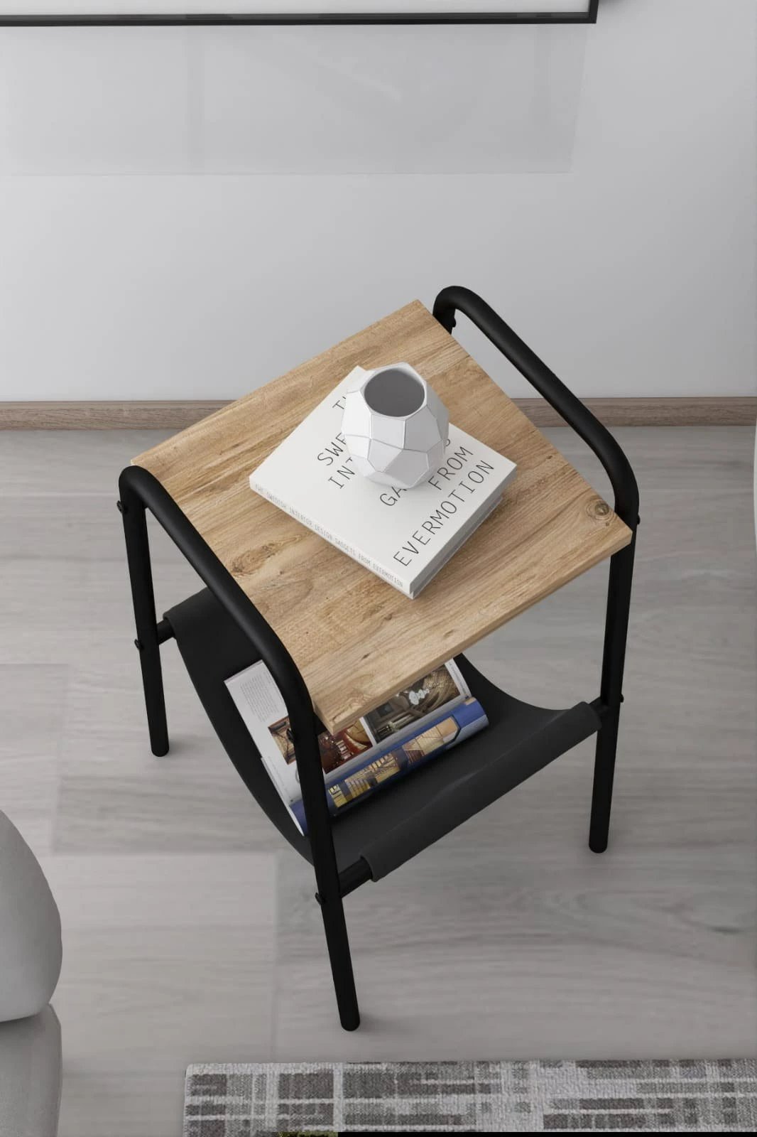 Tavolinë anësore Hanah Home, Gazy Square, ngjyrë e zezë dhe Atlantic Pine