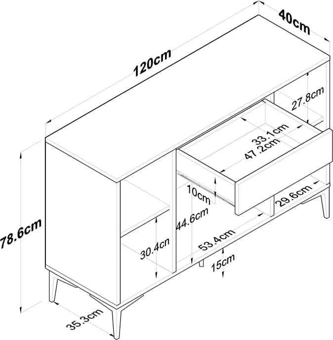 Bufe Luther melaminë e bardhë-këmbë metalike e zezë 120x40x78.5cm