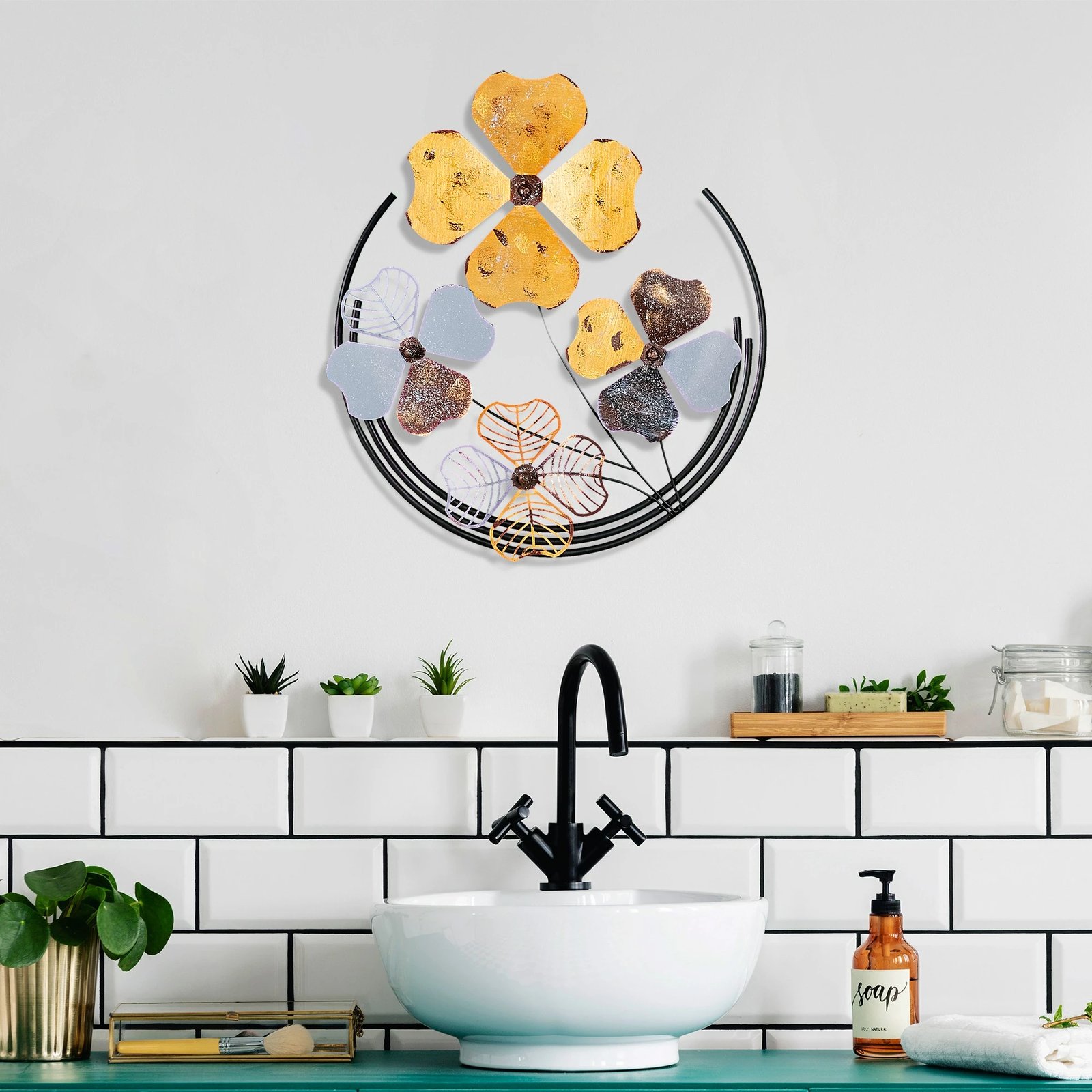 Aksesor dekorativ metalik për mur, Wallity Shihezi 2, shumëngjyrësh, 50x50x4cm