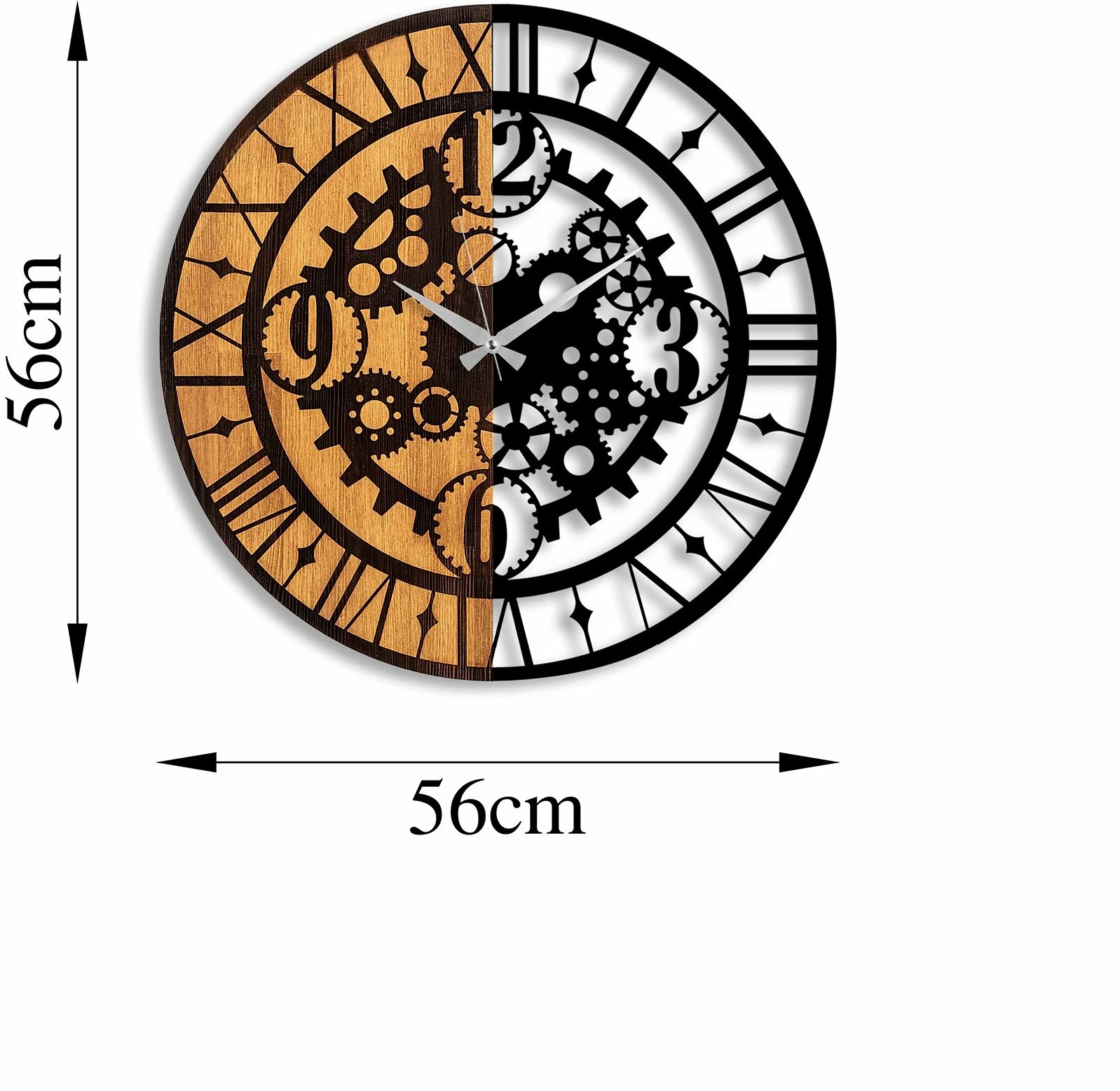 Orë muri dekorative prej druri, Wallity, ngjyrë arre dhe e zezë, 56cm