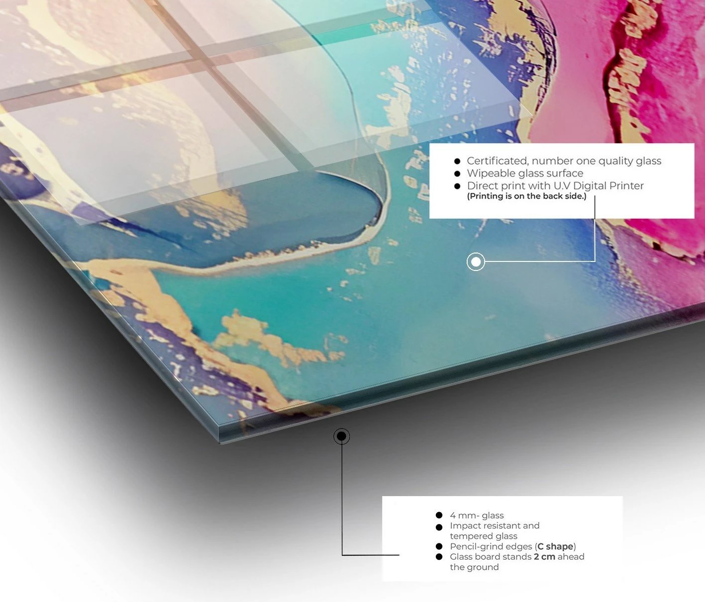 Pikturë dekorative prej xhami të temperuar, shumëngjyrëshe, Wallity 2067, 70x100cm