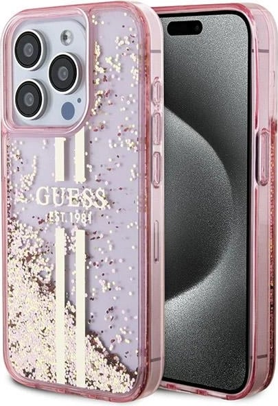 Mbështjellës Guess Liquid Glitter Gold Stripes për iPhone 15 Pro, Rozë Mbështjellës Guess Liquid Glitter Gold Stripes për iPhone 15 Pro, Rozë