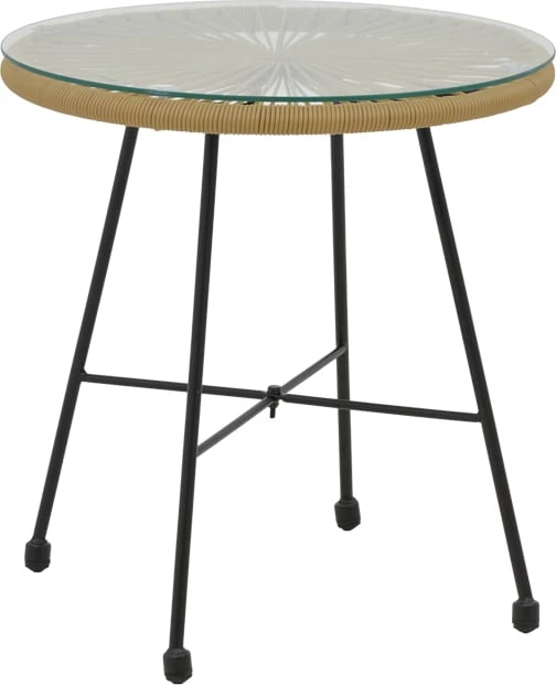 Tavolinë Acapulco metalike e zezë - pe rattan, ngjyrë natyrale, D50x50cm