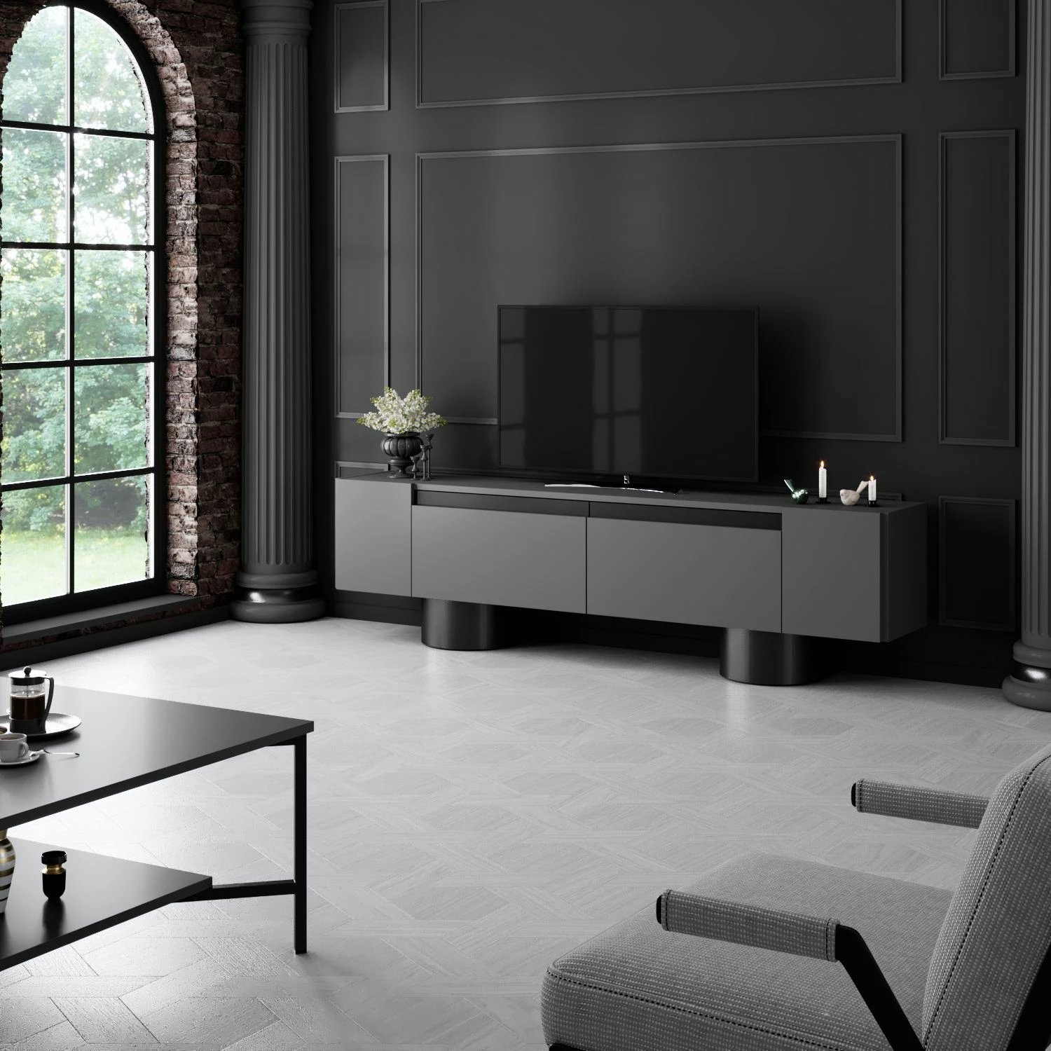 Komodë TV Hanah Home, bohem, antracit, e zezë