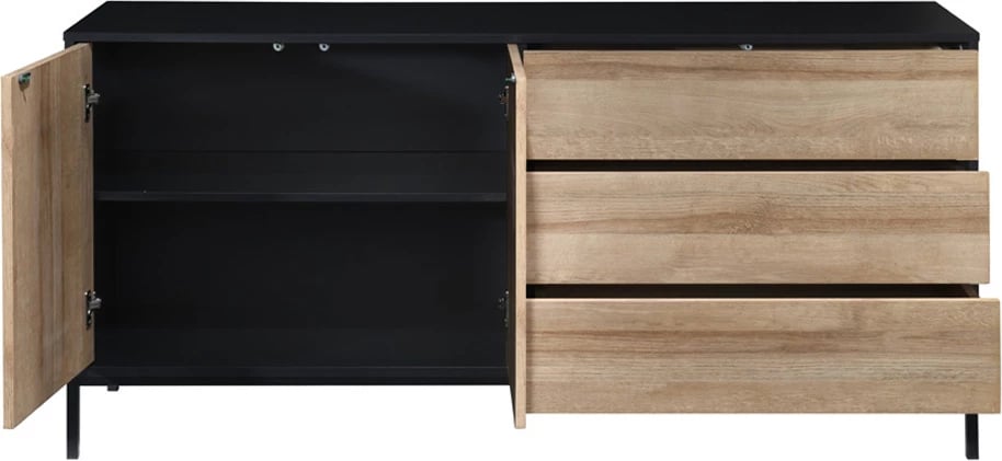 Bufe Blackbird, 2 dyer, 3 sirtarë, ngjyrë lisi Riviera, e zezë, 150x40x75.5cm