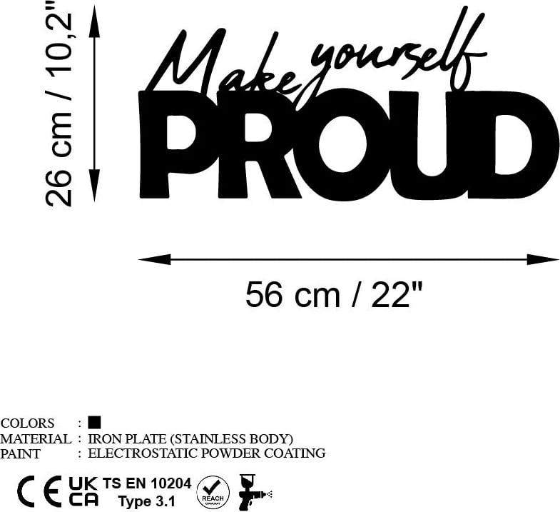 Aksesor dekorativ metalik për mur, Wallity, Make Yourself Proud