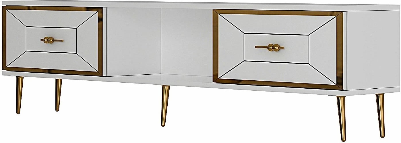 Komodë TV Skye Decor, Arno, e bardhë, ari