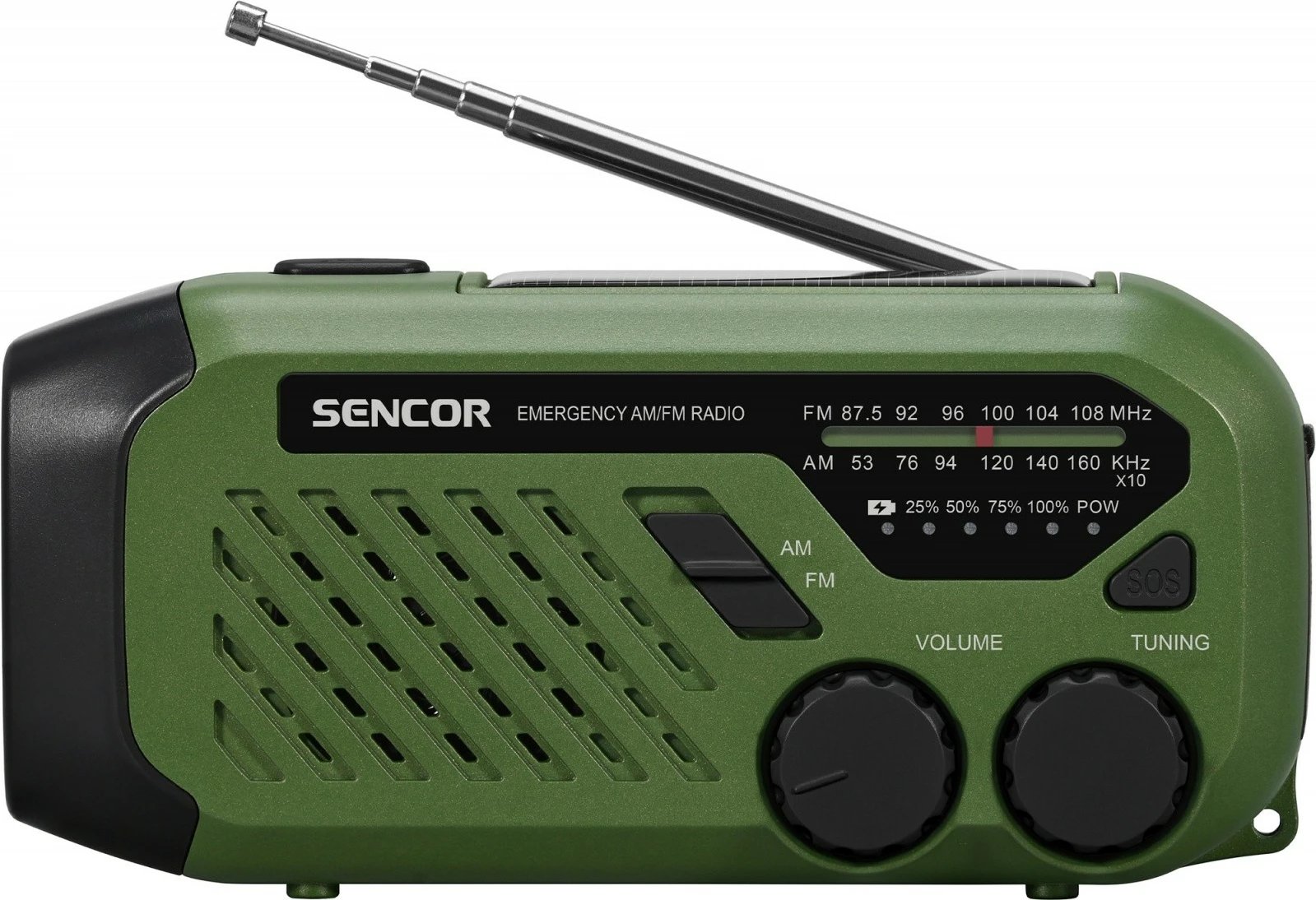 Radio portabile emergjente Sencor SRD 1000SCL GR, AM/FM, power bank, dritë LED, e zezë/e gjelbër