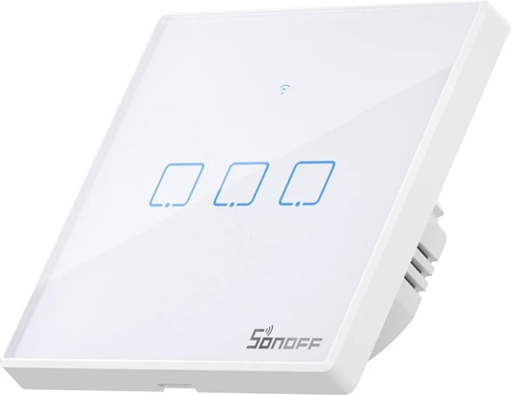 Switch i mençur Sonoff T2 EU TX, 3-kanalësh, WiFi + RF 433, i bardhë