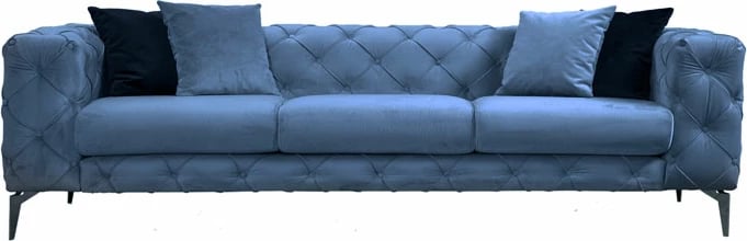 Divan treshe Chesterfield, ngjyrë e kaltër e çelët, PWF-0579, 237x90x73 cm