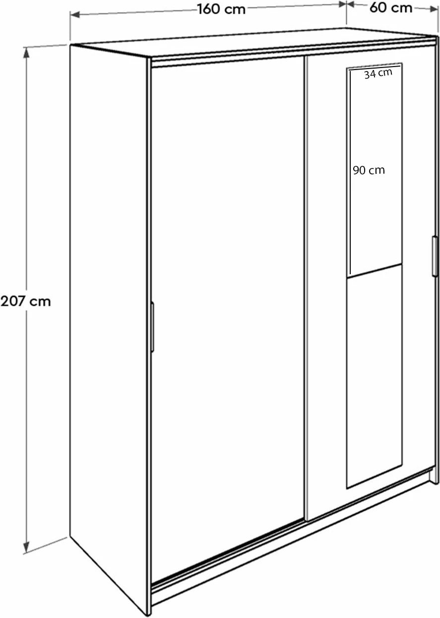 Dollap Hanah Home, SWD-716-SS-3, ngjyrë sonomo, me derë pasqyre, 160x207x60cm