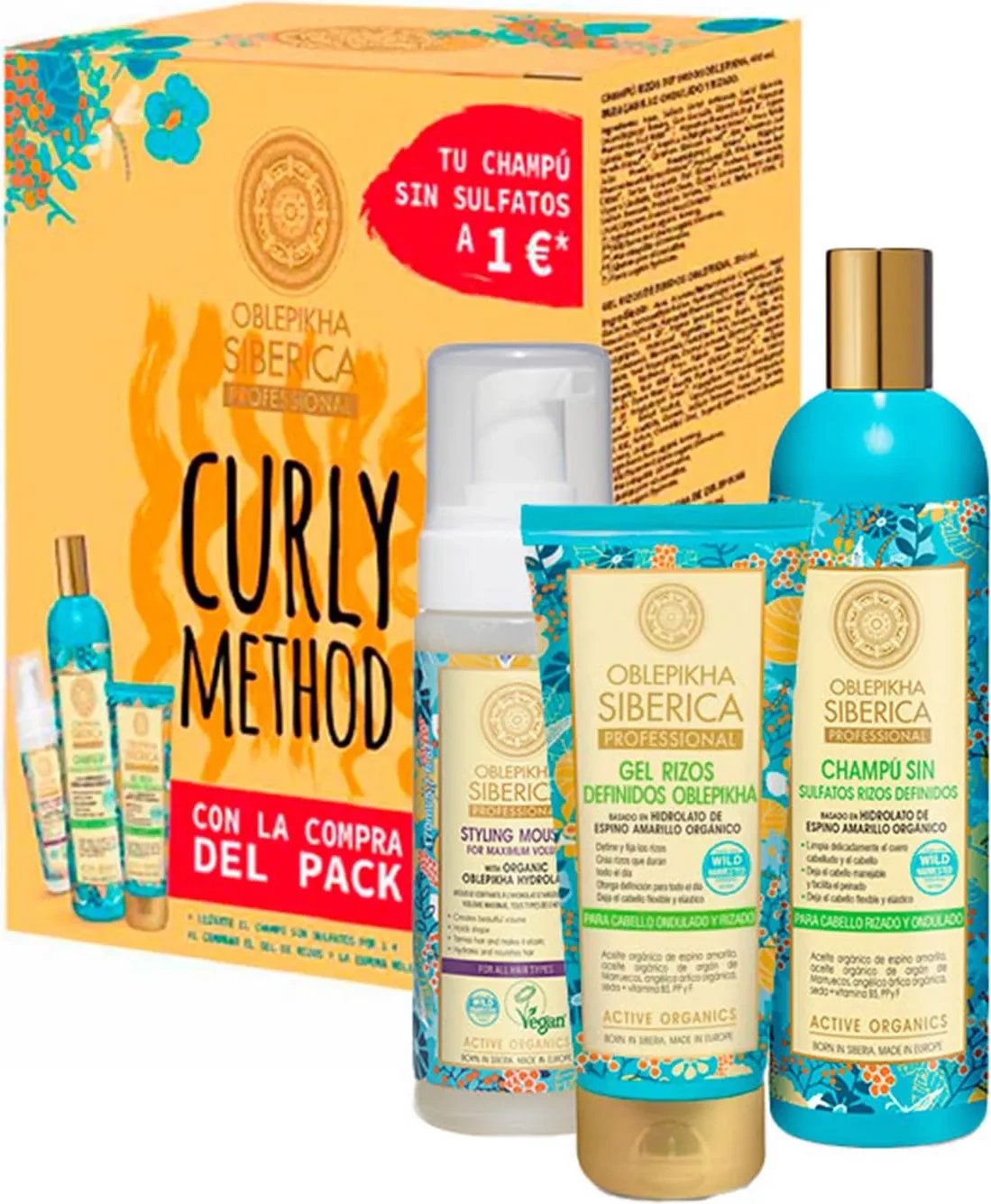 Set për flokë kaçurrela Natura Siberica Oblepikha, 400ml + 200ml + 170ml