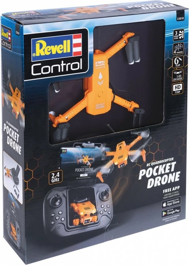 Dron Revell RC Pocket Drone, me telekomandë, kamerë 720p, portokalli/zi Dron Revell RC Pocket Drone, me telekomandë, kamerë 720p, portokalli/zi