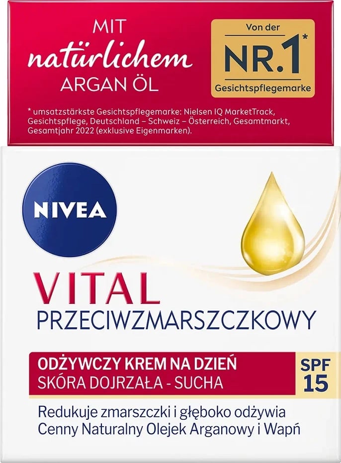 Krem ditës anti-rrudhë ushqyes Nivea Vital për femra SPF15, 50ml