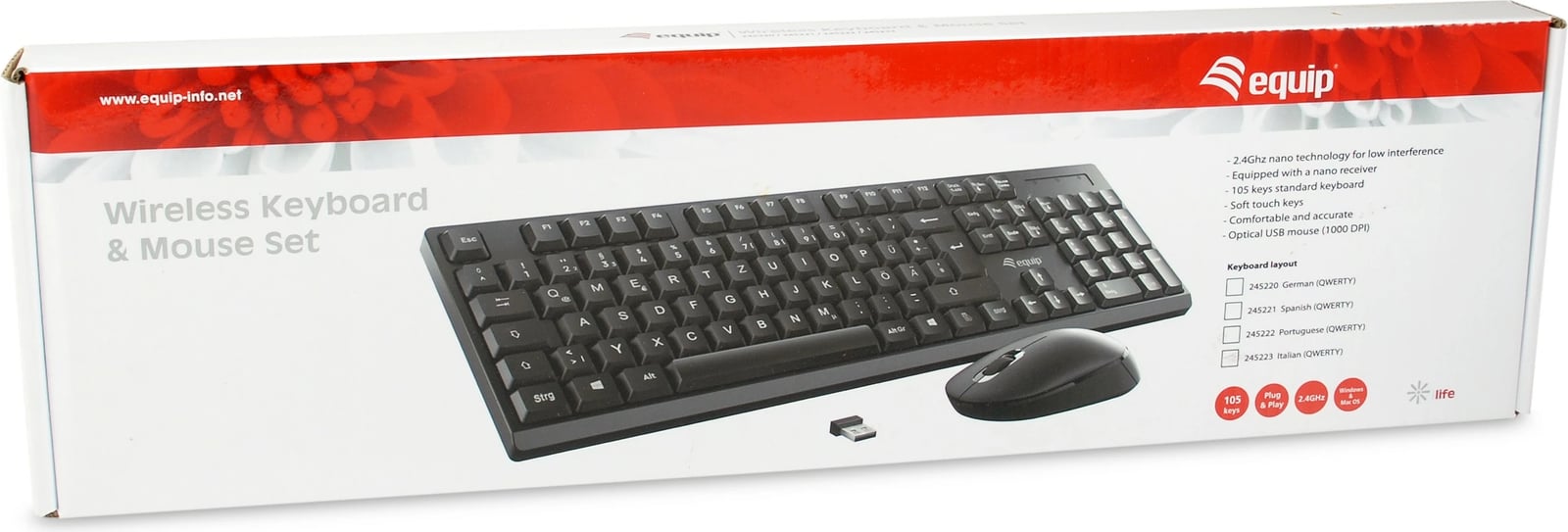 Tastierë me maus wireless Equip, QWERTY ES, full-size, e zezë