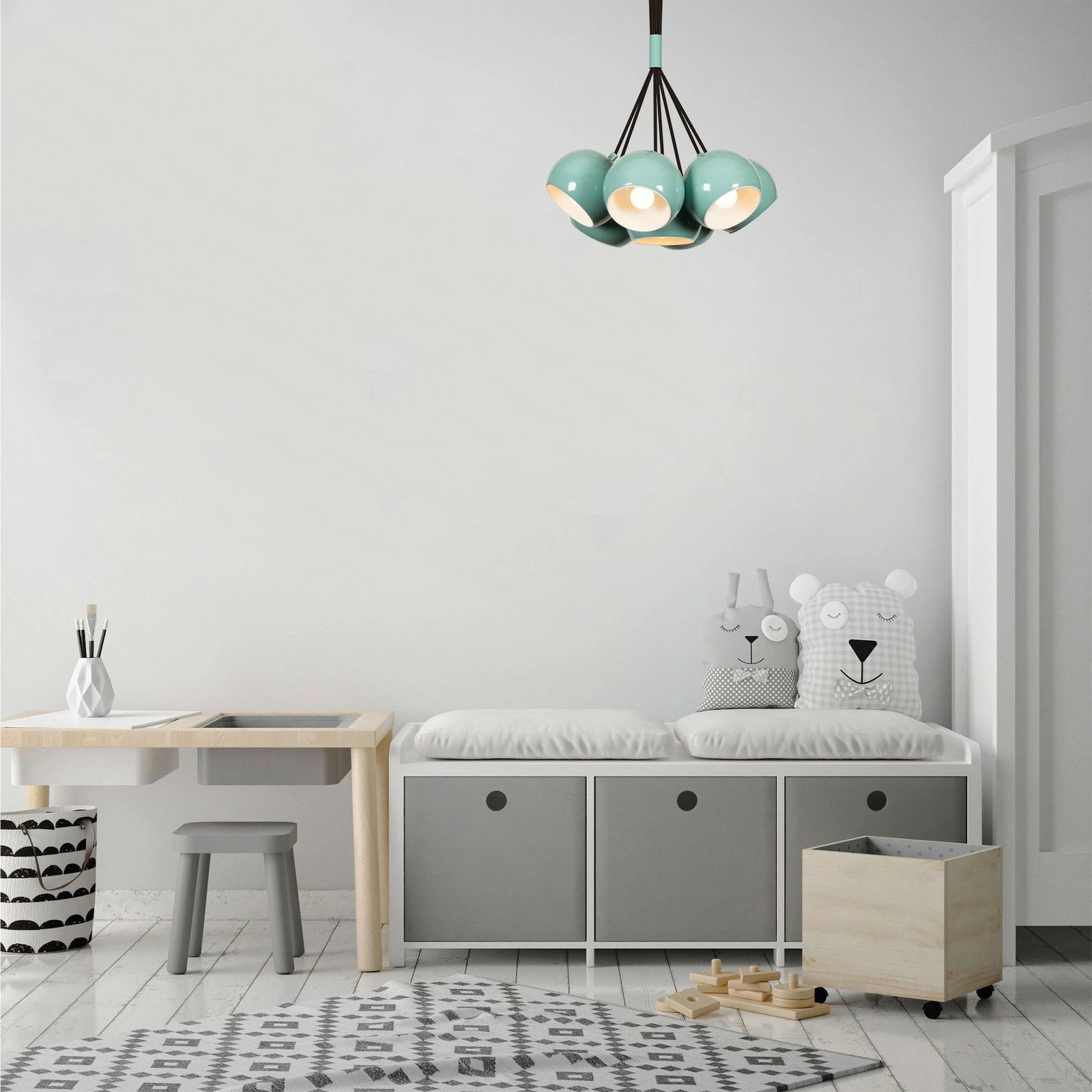 Llambë tavani Opviq, Sivani, ngjyrë turquoise dhe e bardhë, MR-629