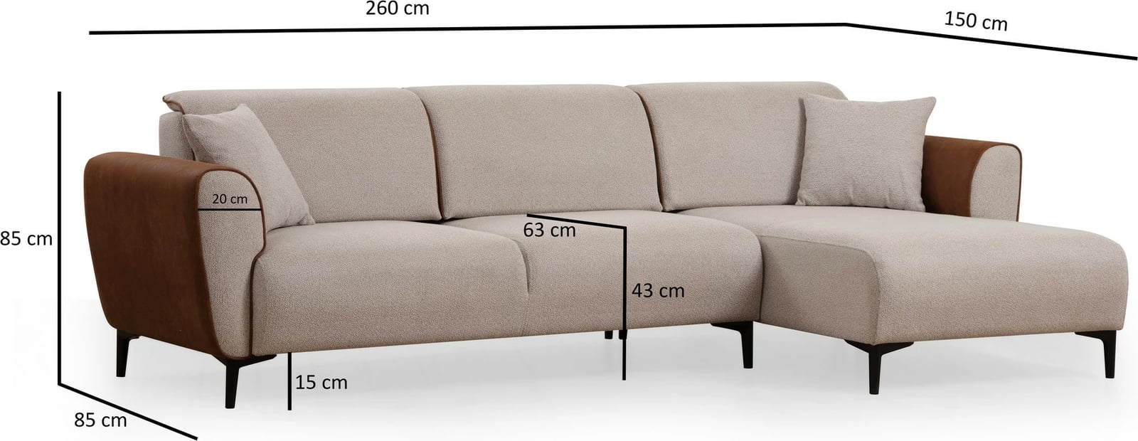 Kënd-sofë krevati Atelier del Sofa, anë e djathtë, bezhë, kanelle