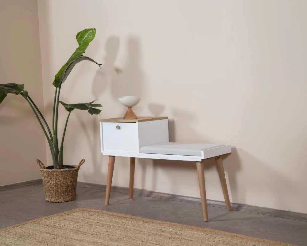 Bankë Skye Decor, bohem, e bardhë dhe lis