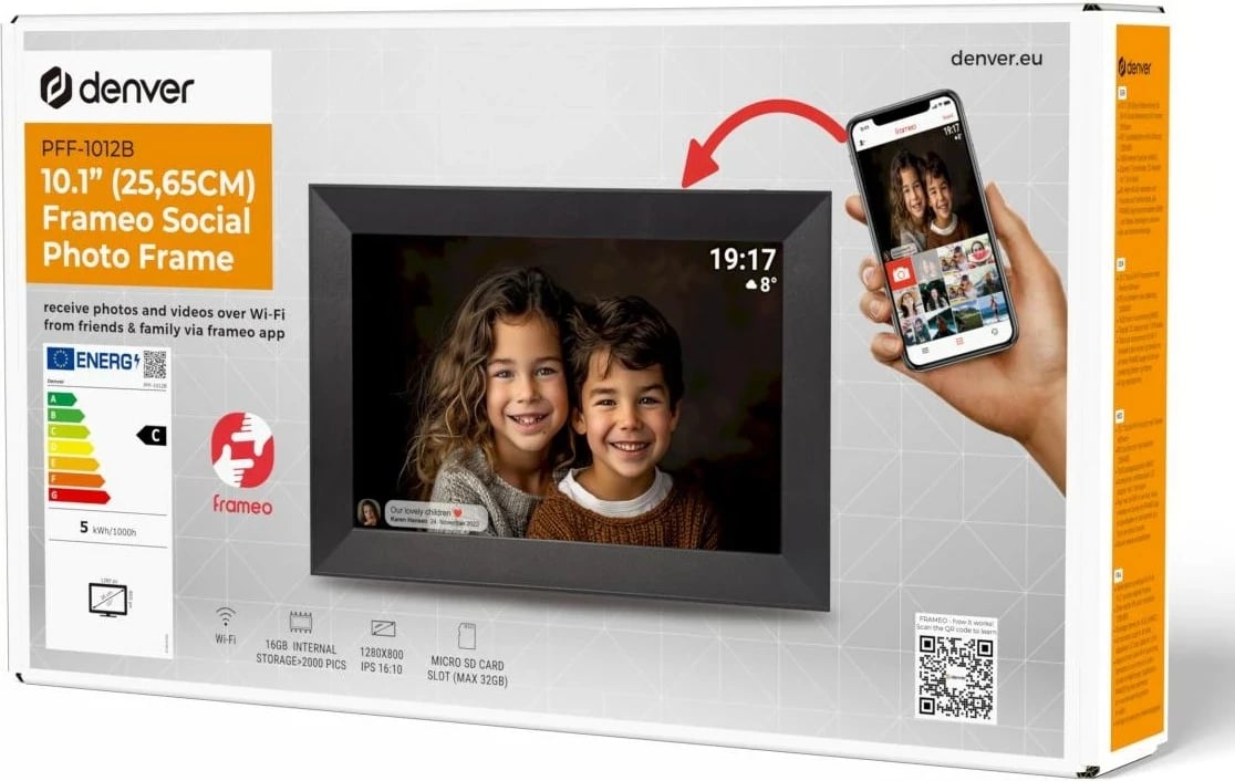Kornizë digjitale Denver PFF-1012B, 10.1" IPS, 16 GB, Wi-Fi, E zezë