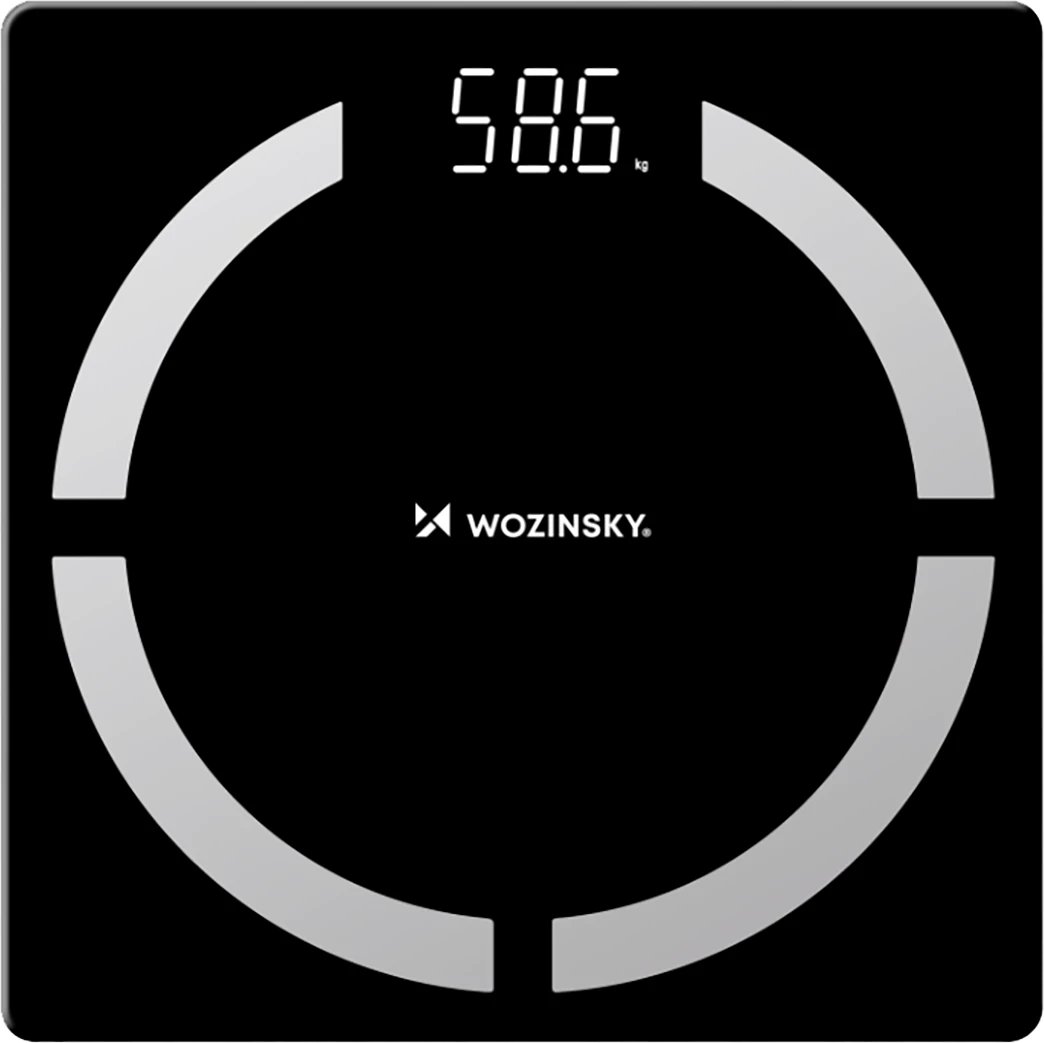 Peshore banjoje smart Bluetooth, Wozinsky WIWL-30, analiza trupore 12 parametra, deri 180 kg, ekran LED, e zezë