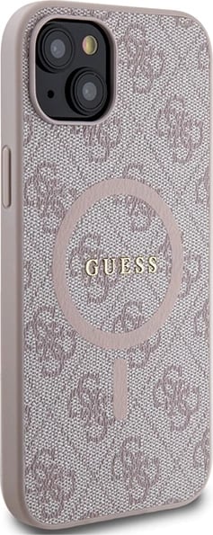 Mbështjellës Guess 4G Collection Leather Metal Logo MagSafe për iPhone 15/14/13, Rozë