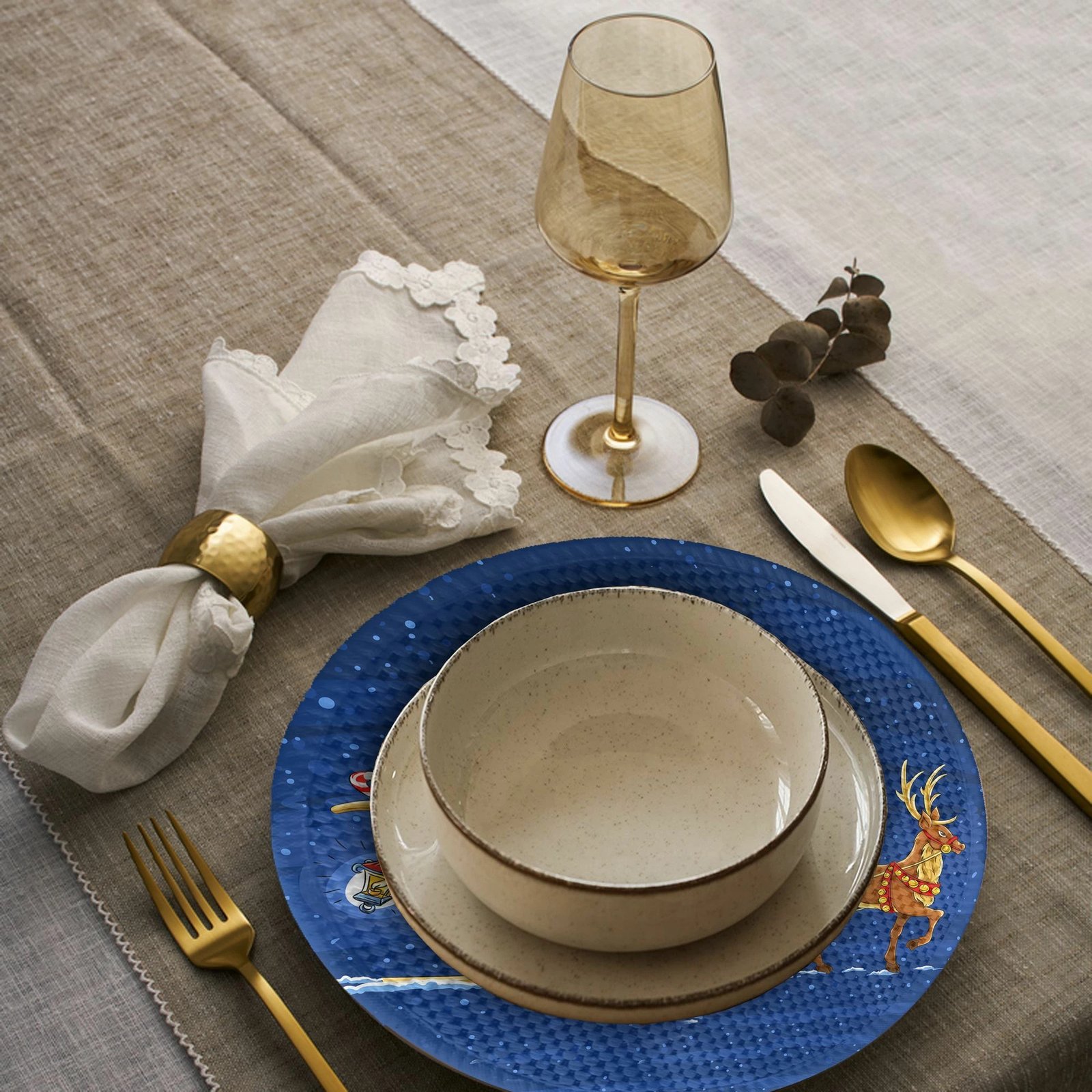 Set nënshtruesish tavoline, dizajn festiv, shumëngjyrësh, Hermia Concept, 37cm (4 copë)