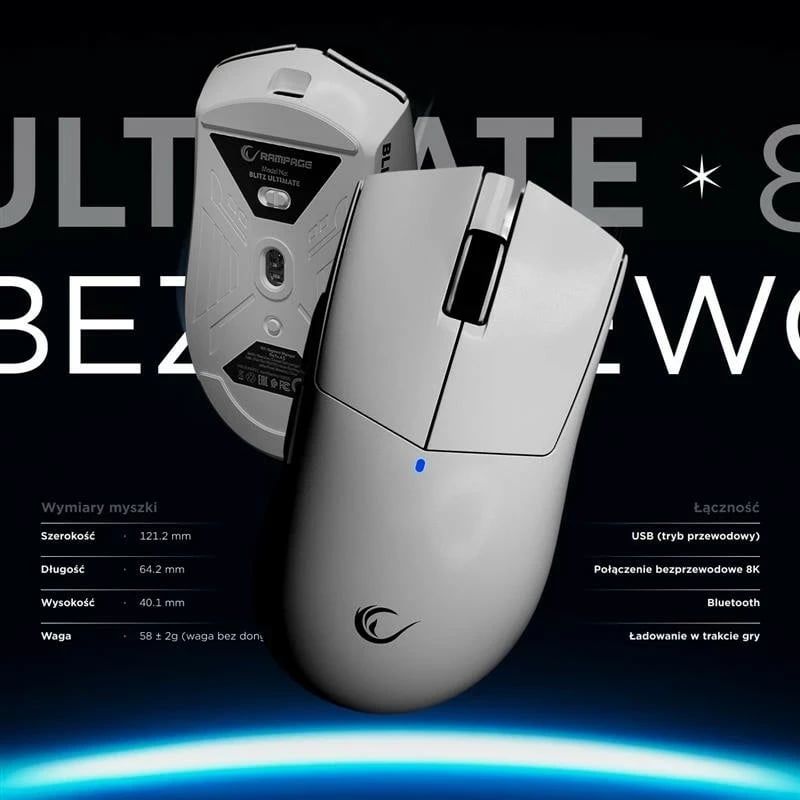 Maus Rampage BLITZ ULTIMATE, optik, 8K, 30000DPI, PAW3950, i bardhë