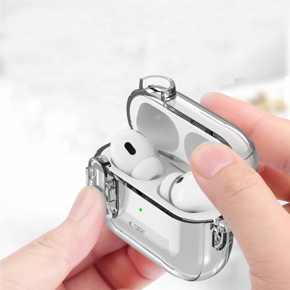 Mbështjellës Tech-Protect Slim Hook për AirPods 1/2, Transparent