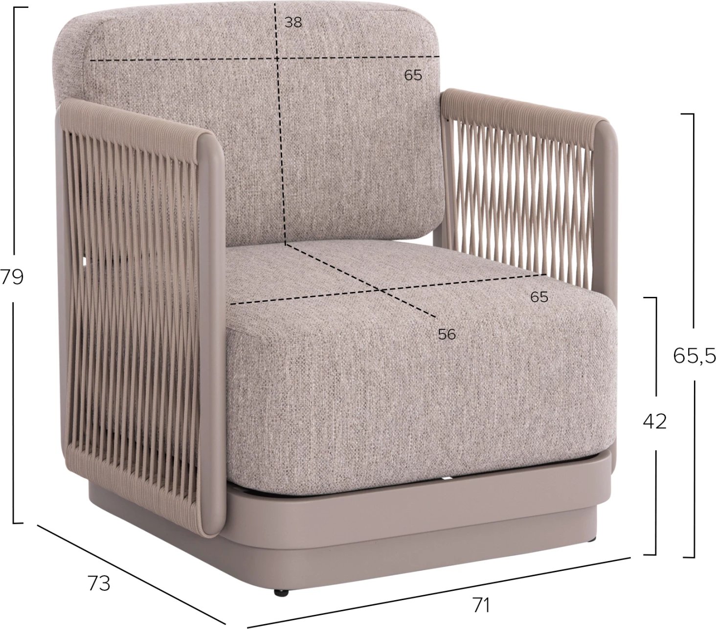 Set lounge për jashtë, 4 pjesë, seria Elysia, alumin ngjyrë shampanje, litar, pëlhurë P.E., CD6186.02